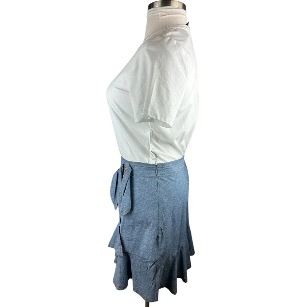 NWT Veronica Beard Chambray Bari T-Shirt Dress Tie Waist Ruffle Women's Large - Picture 6 of 15